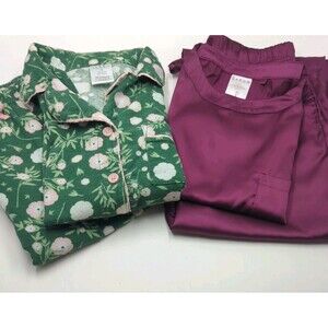 Serra Aldi Pajama Lot Small S 4-6 Floral Cotton Flannel & Purple Satin 2 Sets S